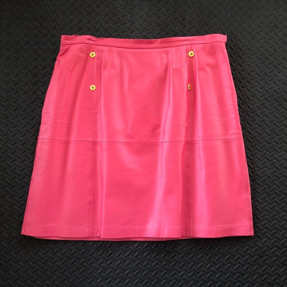 Terry Lewis Classic Luxuries Pink Mini Skirt with Gold Buttons